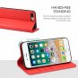 For iPhone 7/8 Plus Case Genuine Leather Wallet Credit Card Slot Magnetic Red