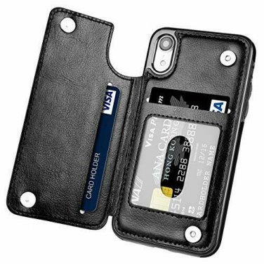 For iPhone XR Case Wallet Card Slots Shockproof Folio Flip Protective Black