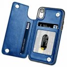 For iPhone XR Case Wallet Card Slots Shockproof Folio Flip Protective Blue