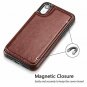 For iPhone XR Case Wallet Card Slots Shockproof Folio Flip Protective Brown