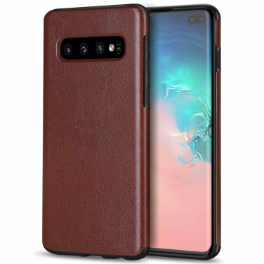 For Galaxy S10 Plus Case Leather Flexible TPU Silicone Hybrid Slim Brown