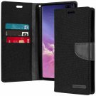 For Galaxy S10 Plus Wallet Case Goospery Canvas Diary Denim Material Stand Black