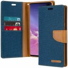 For Galaxy S10 Plus Wallet Case Goospery Canvas Diary Denim Material Stand Blue