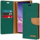 For Galaxy S10 Plus Wallet Case Goospery Canvas Diary Denim Material Stand Green
