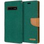 For Galaxy S10 Plus Wallet Case Goospery Canvas Diary Denim Material Stand Green