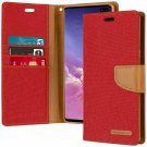 For Galaxy S10 Plus Wallet Case Goospery Canvas Diary Denim Material Stand Red