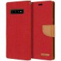 For Galaxy S10 Plus Wallet Case Goospery Canvas Diary Denim Material Stand Red