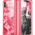 For iPhone X/XS Case Ares FullBody Rugged Clear Bumper Builtin Screen Camo/Pink