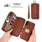 iPhone Xs Max Case Magnetic Detachable Handmade Cowhide Wallet Card Holder Brown
