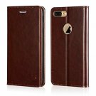 For iPhone 8 Plus Wallet Case Cowhide Leather Card Holder Slots Kickstand Brown