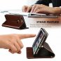 For iPhone 8 Plus Wallet Case Cowhide Leather Card Holder Slots Kickstand Brown