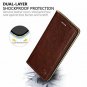 For iPhone 8 Plus Wallet Case Cowhide Leather Card Holder Slots Kickstand Brown