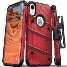 iPhone XR Case Military Grade Drop Tested Tempered Glass Screen Red Black