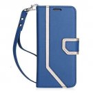 For Samsung Galaxy S8 Case Leather Wallet Flip Folio Wrist Strap Navy Blue