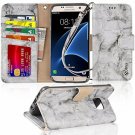 For Samsung Galaxy S7 Edge Case Leather Wallet Credit Card Pockets Gray Marble