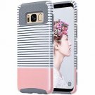 For Galaxy S8 Case Release 2-Piece Dual Layer Style Hard Rose Gold Stripes+Grey