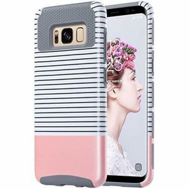 For Galaxy S8 Case Release 2-Piece Dual Layer Style Hard Rose Gold Stripes+Grey