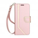 For Samsung Galaxy S8 Case Leather Wallet Flip Mirror Wrist Strap Rose Gold