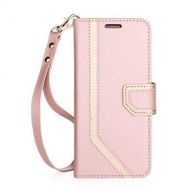 For Samsung Galaxy S8 Case Leather Wallet Flip Mirror Wrist Strap Rose Gold