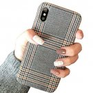 for iPhone X for iPhone Xs Case Cloth Grid Fabric Pattern Stripes Vintage Grey