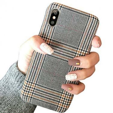 for iPhone X for iPhone Xs Case Cloth Grid Fabric Pattern Stripes Vintage Grey