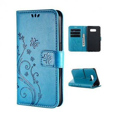 For Galaxy S8 Wallet Case Leather Magnetic Protective with Card Slot Blue