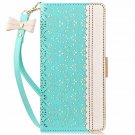 For Samsung Galaxy S10e Case Wallet Luxurious Carved Inside Mirror Mint Green