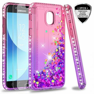 For Galaxy J3 2018 Case Glitter Liquid Cute Clear Shockproof Pink/Purple