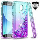 For Galaxy J3 2018 Case Glitter Liquid Cute Clear Shockproof Teal/Purple
