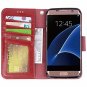 For Samsung Galaxy S7 Edge Case PU Leather Wallet Wrist Strap Credit Card red