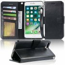 For iPhone 7/8 Plus Case Premium PU Leather Wallet Kickstandand Flip Cover Black