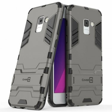 For Galaxy A8 Plus 2018 Case Hybrid Slim Fit Matte with Kickstand Gray