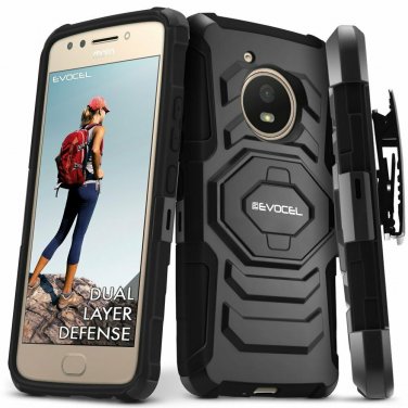 For Moto E4 Case New 4th Generation Series Belt Clip Holster Kickstand,Black
