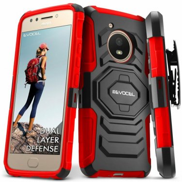 For Moto E4 Case New 4th Generation Series Belt Clip Holster Kickstand Red