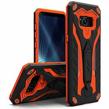 For Samsung Galaxy S8 Case Military Grade Drop Built in Kickstand Black Orange