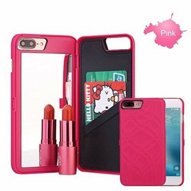 For iPhone 7/8 Plus Case 3D Mirror Series Cards Holder Wallet Style Flip Pink
