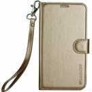 For Galaxy J3 2017 Case PU Leather Wallet Protective Kickstand Card Slots Gold