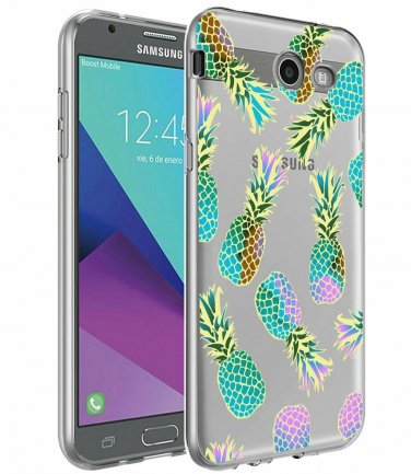 For Galaxy J7 V Case Slim Shockproof Clear Soft Flexible TPU Pinneapples
