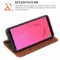 For Galaxy J8 Case Classic Leather Wallet Folding Flip  Card Slots Brown