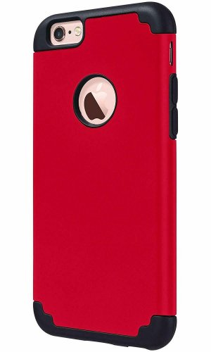 For iPhone 6S/6 Case Slim Fit Dual Layer Soft Silicone  Hard Back Red/Black