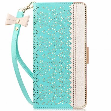 For Galaxy S10 Plus Case Wallet Luxurious Romantic Carved Makeup Mirror MintGree