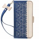 For Samsung Galaxy S10e Case Wallet Luxurious Carved Inside Mirror Navy Blue