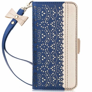 For Samsung Galaxy S10e Case Wallet Luxurious Carved Inside Mirror Navy Blue