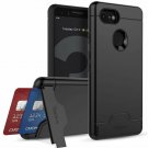 For Google Pixel 3 Case Wallet Dual Layer with Card Slot Holder Kickstand Black