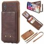 For iPhone Xs Max Wallet Case Detachable Neck Strap Wrist Lanyard Leather Coffee