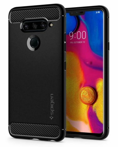 For LG V40 ThinQ Case 2018 Rugged Armor Designed Carbon Fiber Flexible Black