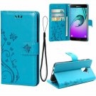 For Galaxy A8 case 3 Card Holder Embossed Butterfly Flower PU Leather Flip Blue