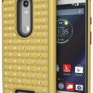 For Motorola Verizon Turbo 2 Case Heavy Duty Shock Absorbing Hybrid Stud Gold