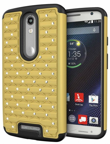 For Motorola Verizon Turbo 2 Case Heavy Duty Shock Absorbing Hybrid Stud Gold