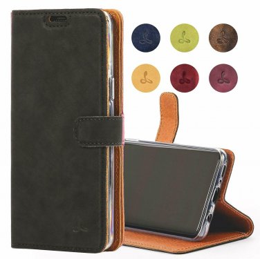 Samsung Galaxy S9 Plus Case Snakehive Genuine Leather Wallet with Viewing Black
